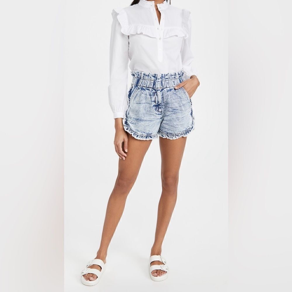 Sea New York Dax Acid Wash Denim Ruffle Shorts Size 10